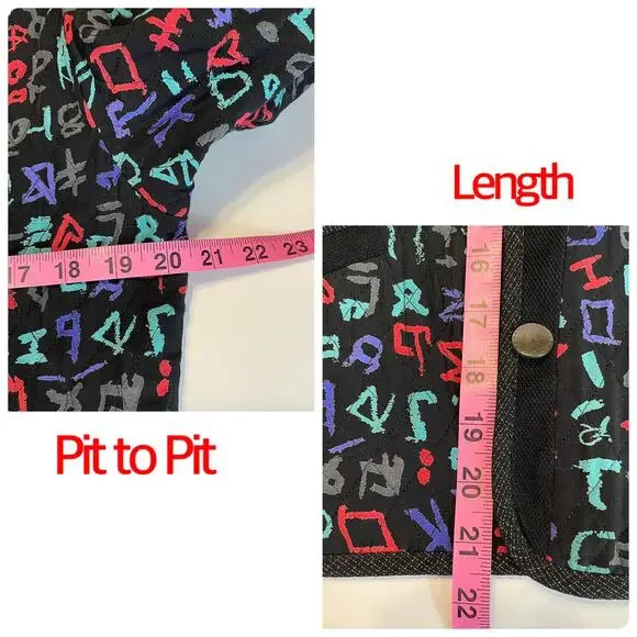 Bets by Canvasbacks Vintage 90s Black Colorful Print Quilted Button Jacket S - Picture 13 of 15